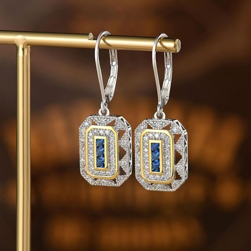 π Vintage-Inspired Blue Sapphire Earrings - 925 Sterling Silver - Picture 2 of 8